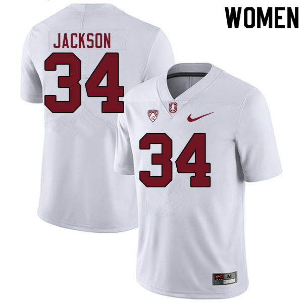 Women #34 Evan Jackson Stanford Cardinal College Football Jerseys Sale-White
